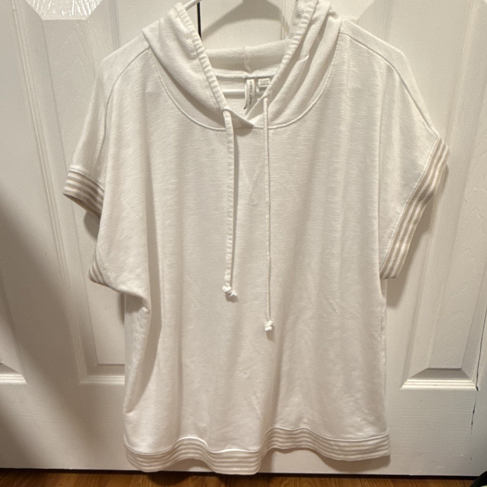 Live Well Women's Plus 18/20W White Pullover Hoodie Short Sleeve Drawstring